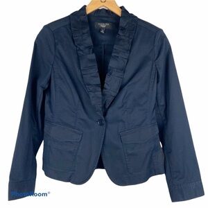 TALBOTS Navy Blue Ruffle Collar 1-Button Blazer 4P